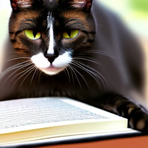 Image similar to a cat studying a heat transfer textbook