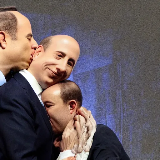 Image similar to benjamin netanyahu kissing naftali bennet, realistic, detailed