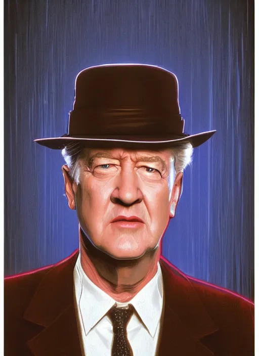 Image similar to portrait of david lynch in back to the future ( 1 9 8 5 ), highly detailed, centered, solid color background, digital painting, artstation, concept art, smooth, sharp focus, illustration, donato giancola, joseph christian leyendecker, les edwards, ed repka, wlop