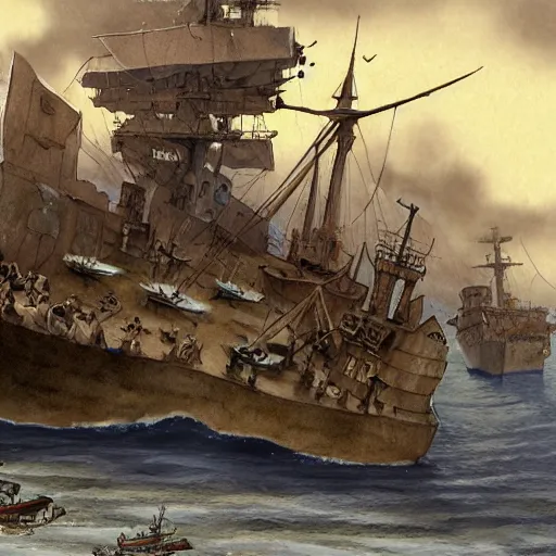 Image similar to somali pirates, a detailed matte painting by anton pieck, deviantart contest winner, fantasy art, concept art, official art, matte drawing