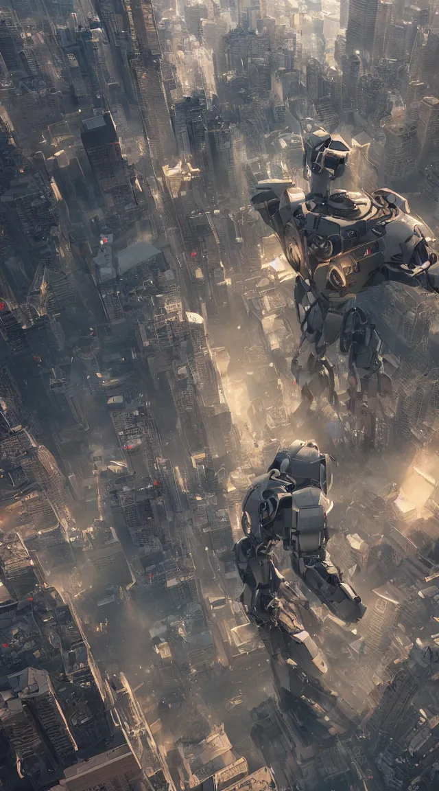 Prompt: hyperrealistic giant robot in city, stunning, realistic, highly detailed attributes and atmosphere, dim volumetric cinematic lighting, 8 k octane extremely hyper - detailed render, post - processing, masterpiece,