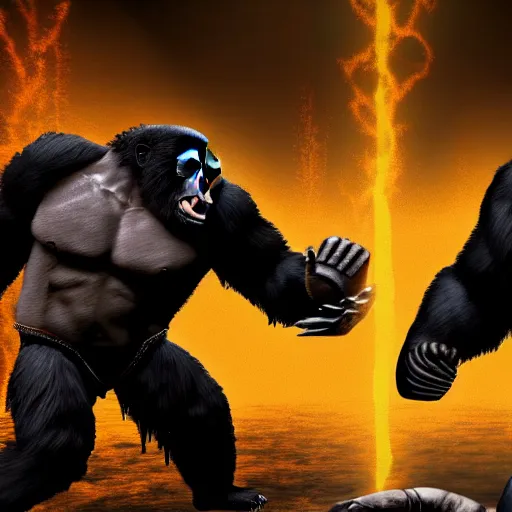 Image similar to a bear and a gorilla fighting in mortal kombat, highly detailed, 4 k