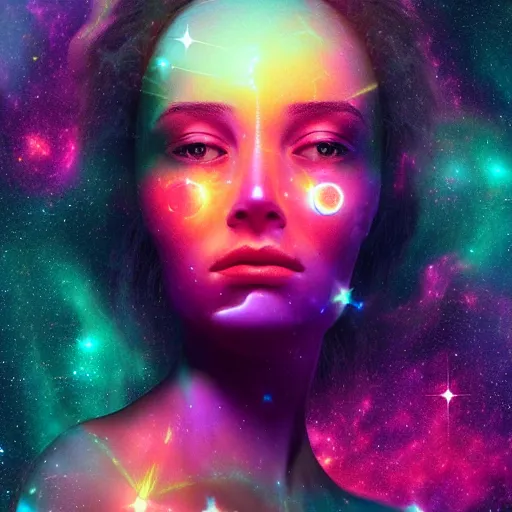 Image similar to A beautiful portrait of female cosmic being with a nebula as its body by Beeple, 8K, UHD , Trending on artstation.