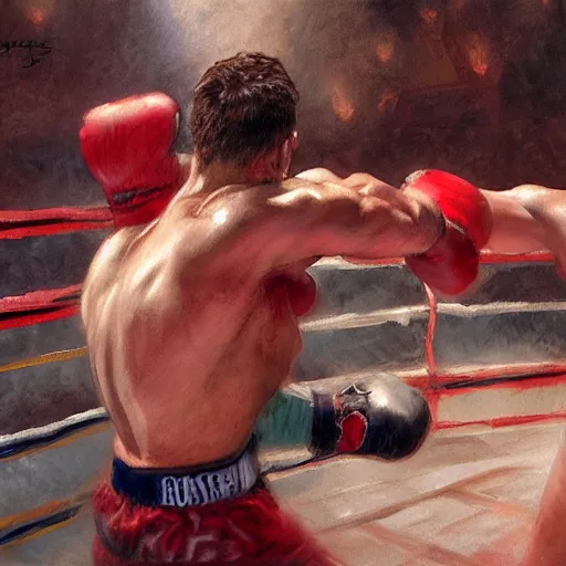 Image similar to a beautiful painting the grim reaoer fist - fighting satan in a boxing ring, rendered art, highly detailed painting by gaston bussiere, craig mullins, j. c. leyendecker 8 k, trending on artstation, art, fighting, watercolor