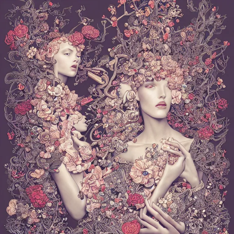 Image similar to fragrance advertising campaign by james jean, highly detailed, intricate, very beautiful