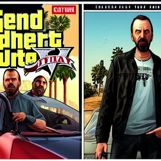 Prompt: Tom Green in GTA V cover, rockstar games, no text,