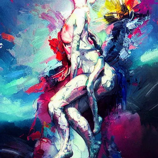 Prompt: artistic dirty art acrylic painting, paint brushstrokes and squeegeed dirty artwork, art by ross tran style reminiscent of illustrative children books, surreal, human figures, low tons colors, world leaders of terror 2 1 th century
