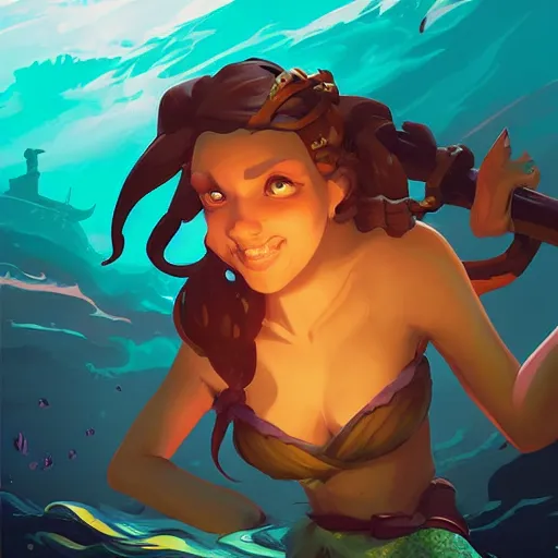 Image similar to painting mermaid treasure on sea of thieves game avatar hero smooth face median photoshop filter cutout vector, behance hd by jesper ejsing, by rhads, makoto shinkai and lois van baarle, ilya kuvshinov, rossdraws global illumination