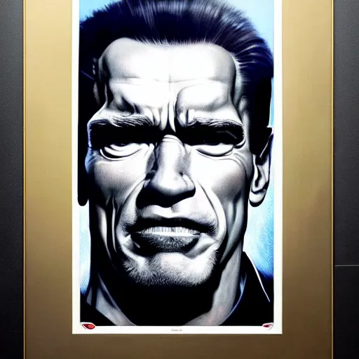 Image similar to uhd photorealistic portrait of arnold schwarzenegger in nazi uniform, by amano, ayami kojima, greg rutkowski, lisa frank, mark brooks, and karol bak, masterpiece, cinematic composition, dramatic pose, studio lighting, correct face, hyperdetailed, intricate details