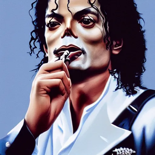 Image similar to Michael Jackson smoking a joint, 8k, realistic, extreme details, detailed, sharp