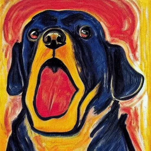 Image similar to rottweiler as the scream by edvard munch