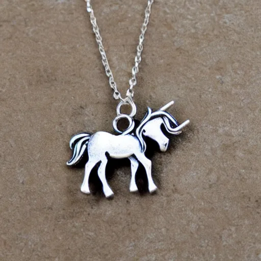 Image similar to a cute silver unicorn necklace pendant