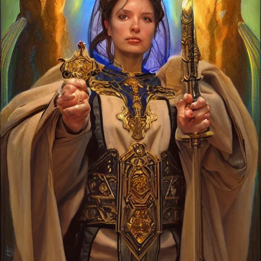 Prompt: The holy priest offers you herself portrait art by Donato Giancola and Bayard Wu, digital art, trending on artstation, 4k