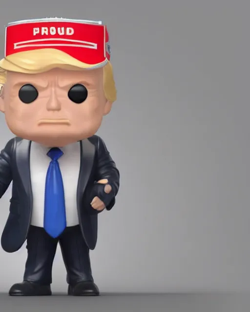 Prompt: full body 3d render of funko pop donald trump as a funko pop, studio lighting, white background, blender, trending on artstation, 8k, highly detailed