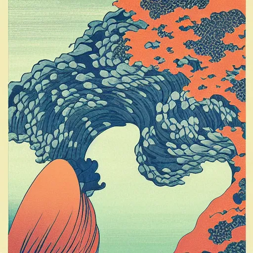 Image similar to generative abstract art by katsushika hokusai, storybook illustration, cool color palette, in a symbolic and meaningful style