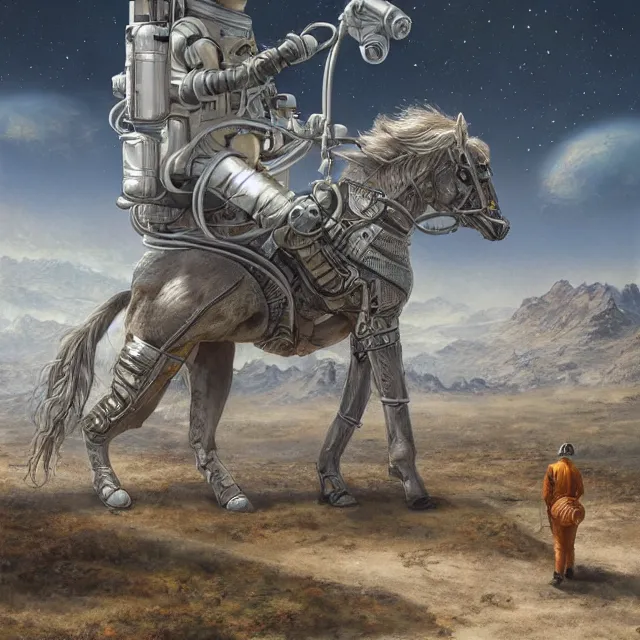 Prompt: horse sitting on the astronaut walk on all fours, industrial sci - fi, by mandy jurgens, ernst haeckel, james jean