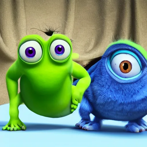 Prompt: mike wazowski with sully's face 3 d render photorealistic uhd
