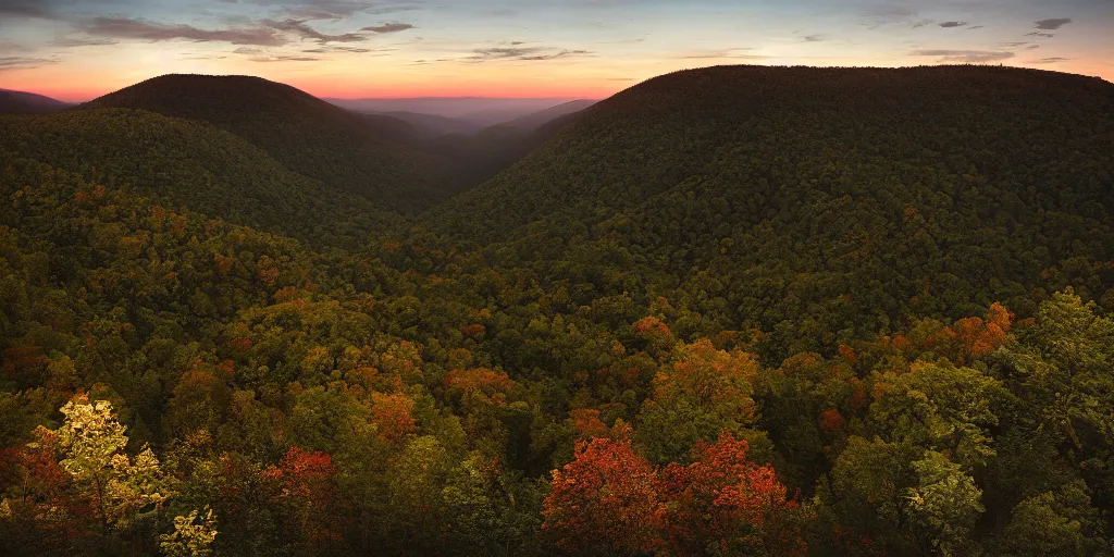 Prompt: stunning eastern appalachian mountains at twilight by andreas franke