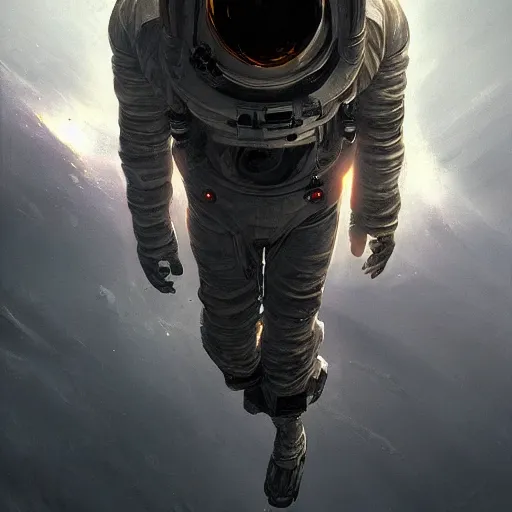 Image similar to dead astronaut falling through the clouds in jupiter, by cedric peyravernay, highly detailed, excellent composition, cinematic concept art, dramatic lighting, trending on artstation