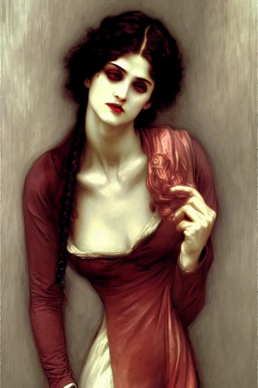 Image similar to victorian vampire, painting by rossetti bouguereau, detailed art, artstation