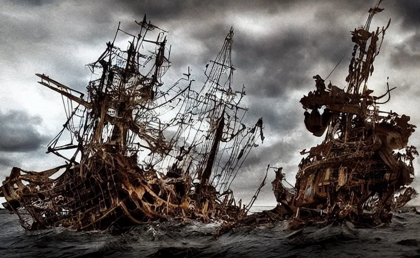 Prompt: “Pirate ship wreck falling from the sky, 4k, cinematic, award winning”