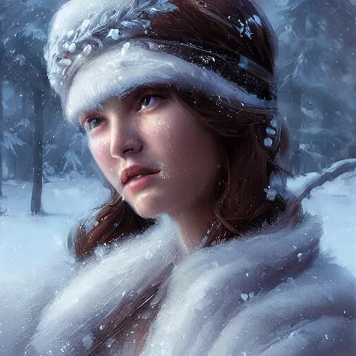 Prompt: Goddess of winter, gorgeous portrait, intricate, elegant, volumetric lighting, scenery, digital painting, highly detailed, artstation, sharp focus, illustration, concept art, ruan jia, steve mccurry