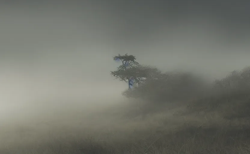 Image similar to “fog of war, army seen in the distance, 4k, cinematic, award winning”