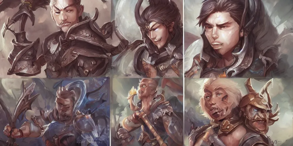 Prompt: concept art of single warrior boy, fantasy art, d & d, game characters head designs, hearthstone, unique heads, casual wear, by marc brunet and artgerm, color comics style, clean line