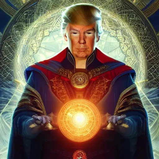 Prompt: donald trump as doctor strange, radiant light, caustics, heroic, bright iridescent light, by gaston bussiere, bayard wu, greg rutkowski, maxim verehin