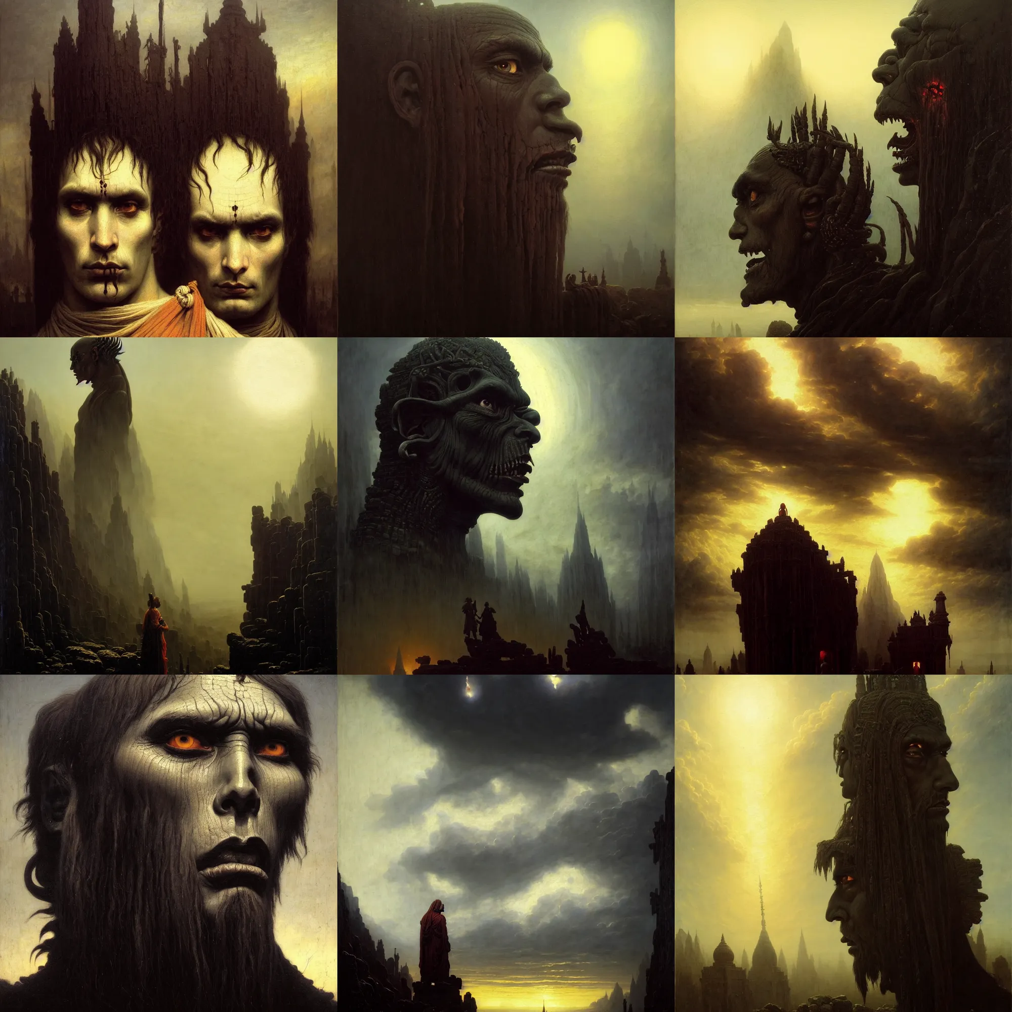 Prompt: a beautiful majestic gothic headshot portrait of colossal demon god india, oil on canvas, by caspar david friedrich, by abraham pether, by greg rutkowski, trending on artstation, featured on pixiv, color scheme by tim hildebrandt and simon stalenhag, masterpiece, dramatic cinematic composition, brilliant aesthetic lighting, sharp, highly detailed, hd, 8 k