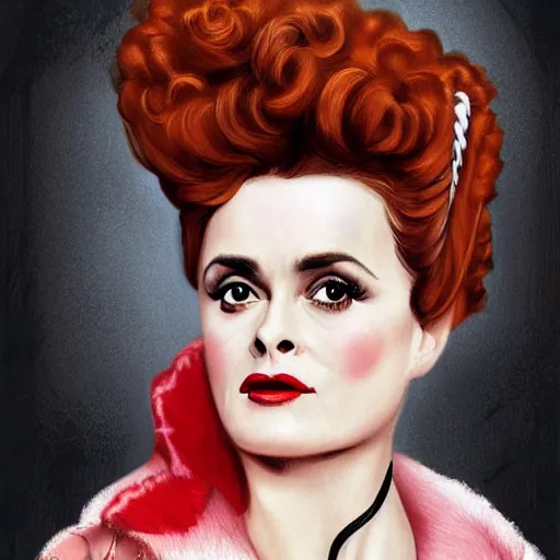 Prompt: pin-up Helena Bonham Carter, 50’s style, illustration, highly detailed, digital painting, concept art