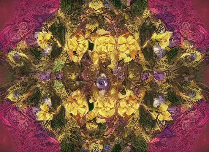 Image similar to symmetry portrait of floral, borderlands 3, psycho, intricate, elegant, highly detailed, digital painting arts