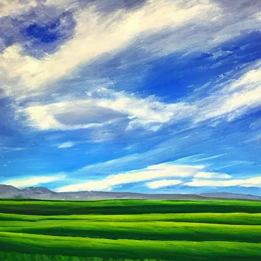 Prompt: green sky and blue fields