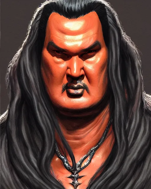 Prompt: slime lord from path of exile, portrait, digital painting, hair like Steven Seagal, highly detailed, intricate, trending on artstation, art by John Buscema