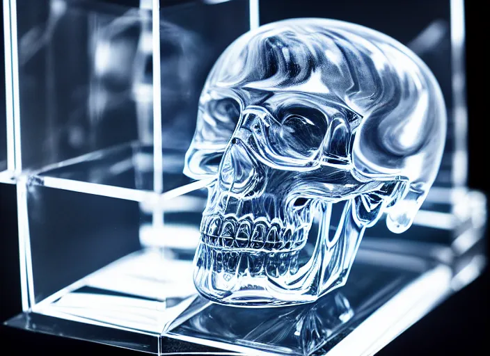 Image similar to crystal skull encased in crystal cube. Highly detailed 8k. Intricate. Nikon d850 55mm. Award winning photography.