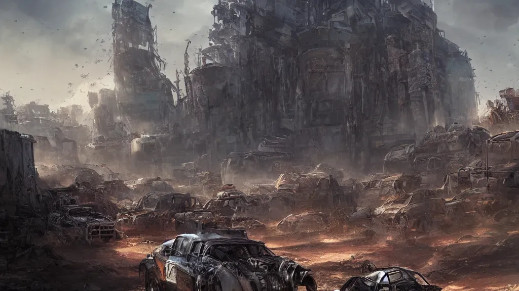 Image similar to isekai, sci fi artwork,shanty town, apocalyptic, ruins, mad max, award winning, very very very very very very very beautiful scenery, artstation