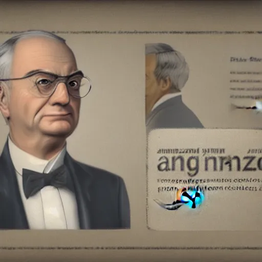 Prompt: photorealistic alfred e neumann as the owner of amazon.com