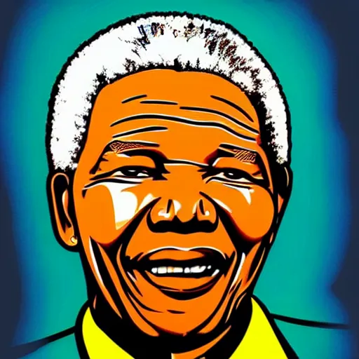 Image similar to Wall mural portrait Nelson Mandela, urban art, pop art, artgerm, by Roy Lichtenstein