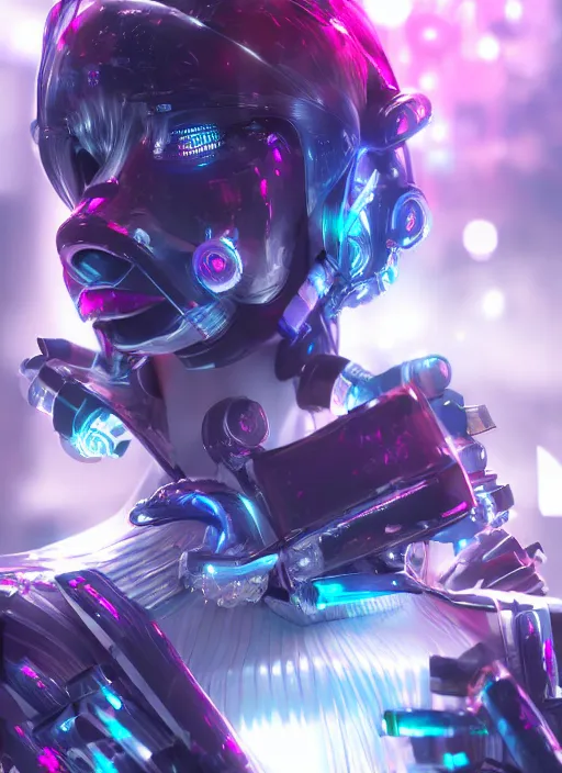 Image similar to a highly detailed portrait of a kpop idol mecha girls in spiked cyberpunk bioarmor trending on artstation by yoshitake amano, cyberpunk light, holographic undertones, 3 d cg, octane rendered, futuristic, 2 k aesthetic, dramatic lighting, 4 k, highly saturated colors