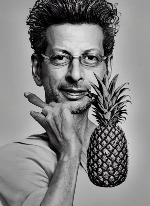 Prompt: jeff goldblum playing pineapple maracas dressed as a banana on the beach by arcimboldo giuseppe