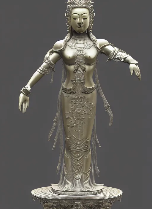 Image similar to a art deco sculpture statue of full body guanyin, intricate complexity,, statue by jane hamilton, ruan jia, character concept, radiant light,, frostbite 3 engine, cryengine, dof, trending on artstation, digital art, fantasy detailed abackground