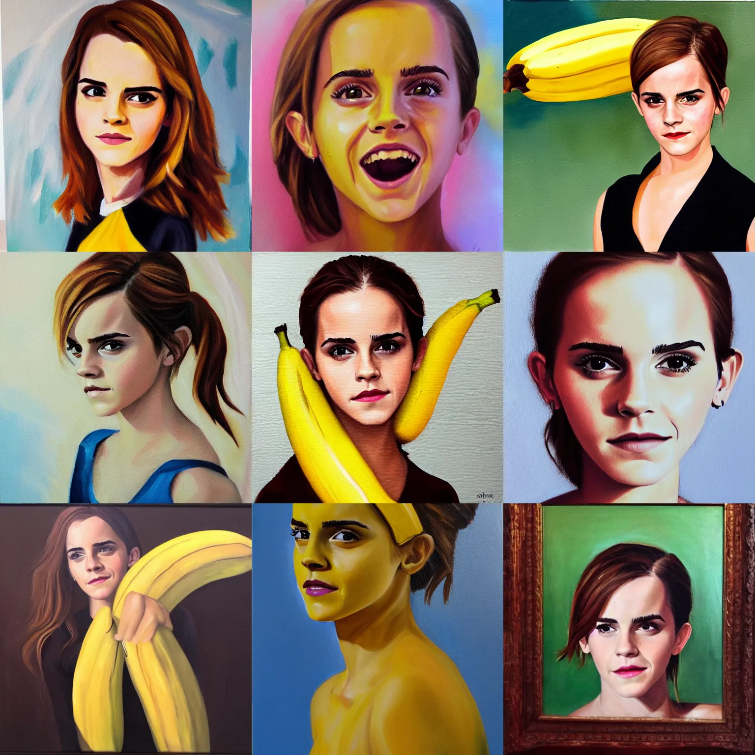 Prompt: emma watson as a banana, oil painting