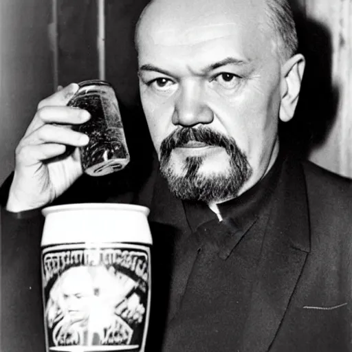 Image similar to lenin drinking beer, high quality photo