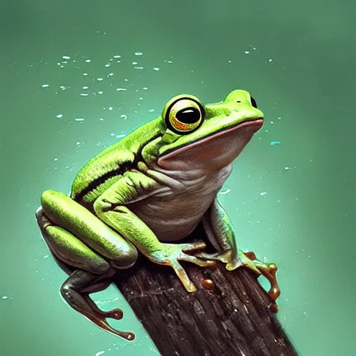 Image similar to hyper realistic derpy frog by greg rutkowski