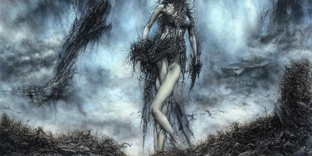 Image similar to the world collapsing on itself painted by luis royo