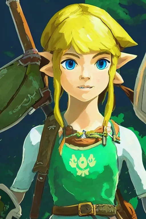 Image similar to an in game portrait of linkle from the legend of zelda breath of the wild, breath of the wild art style.
