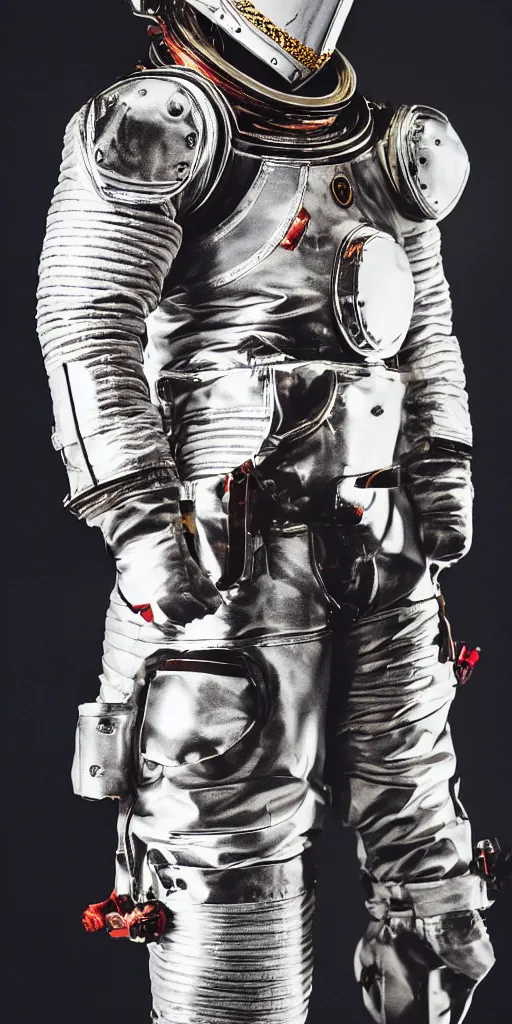 Prompt: photography of space suits for knight templars, heroic posing, photo shoot, by annie leibovitz, sigma 85mm 1.4, glows, sharp, high contrast