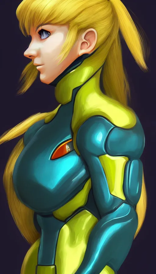 Image similar to frontal portrait of zero suit samus by francisco!!!! goya!!!!, art by francisco goya and peter paul rubens, very dark!!! colors, sharp focus, ( ( ( artstation ) ) ), dramatic lighting, 4 k, high quality