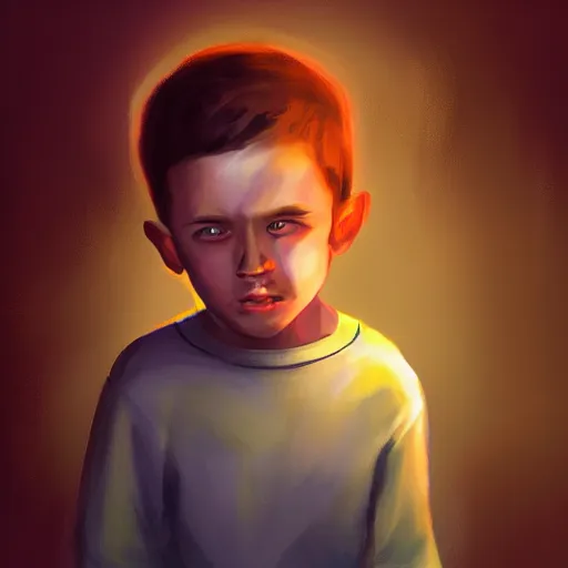 Image similar to kid with big head, digital painting, beautiful lighting