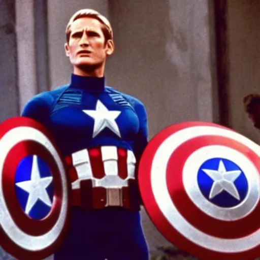 Image similar to a film still of paul newman as steve rogers in captain america ( 1 9 7 4 )